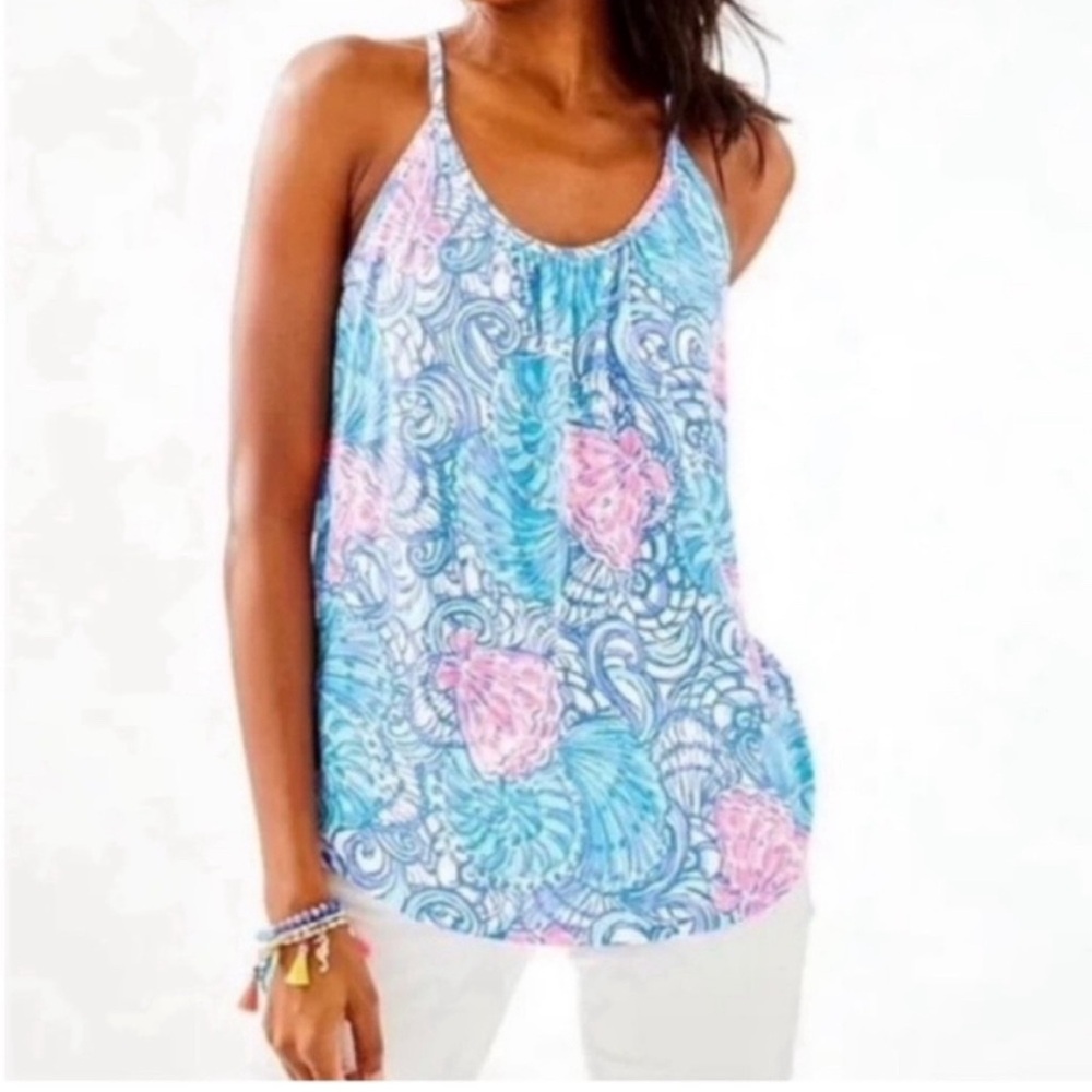 Lilly Pulitzer Lacy Tank Top -Size Medium-Blue Haven Raising Shell